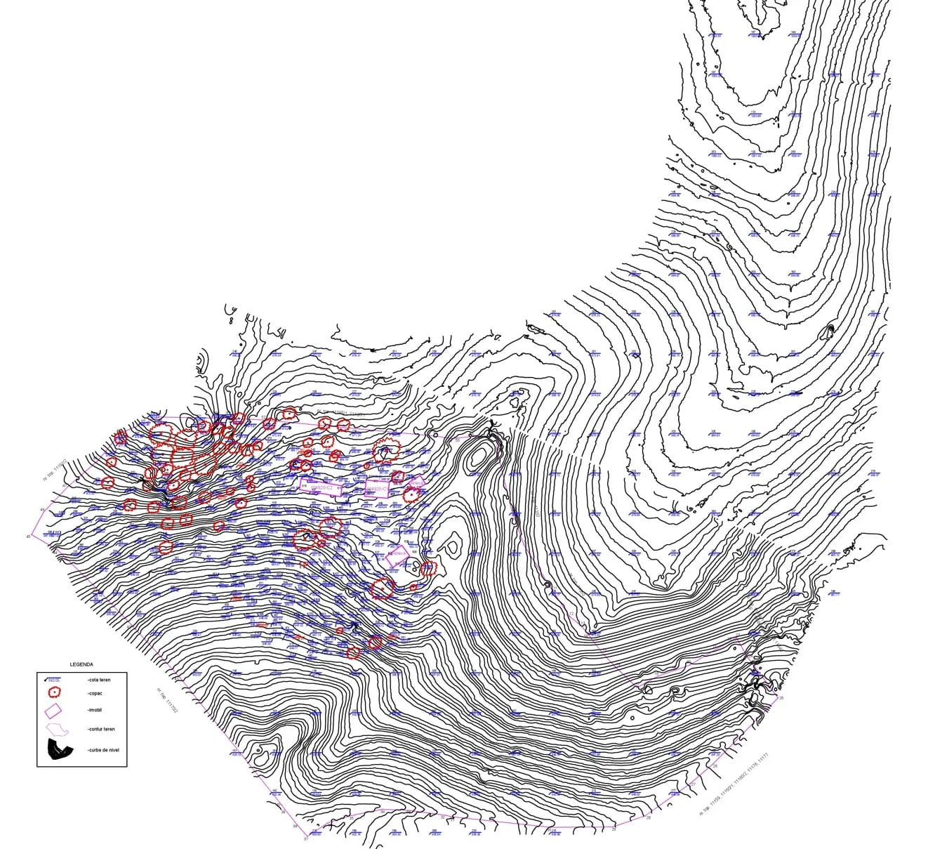 Ridicare topografică 3D cu poziționarea copacilor, scanare 3D clădiri și ortofotoplan — zonă montană — imagine 3