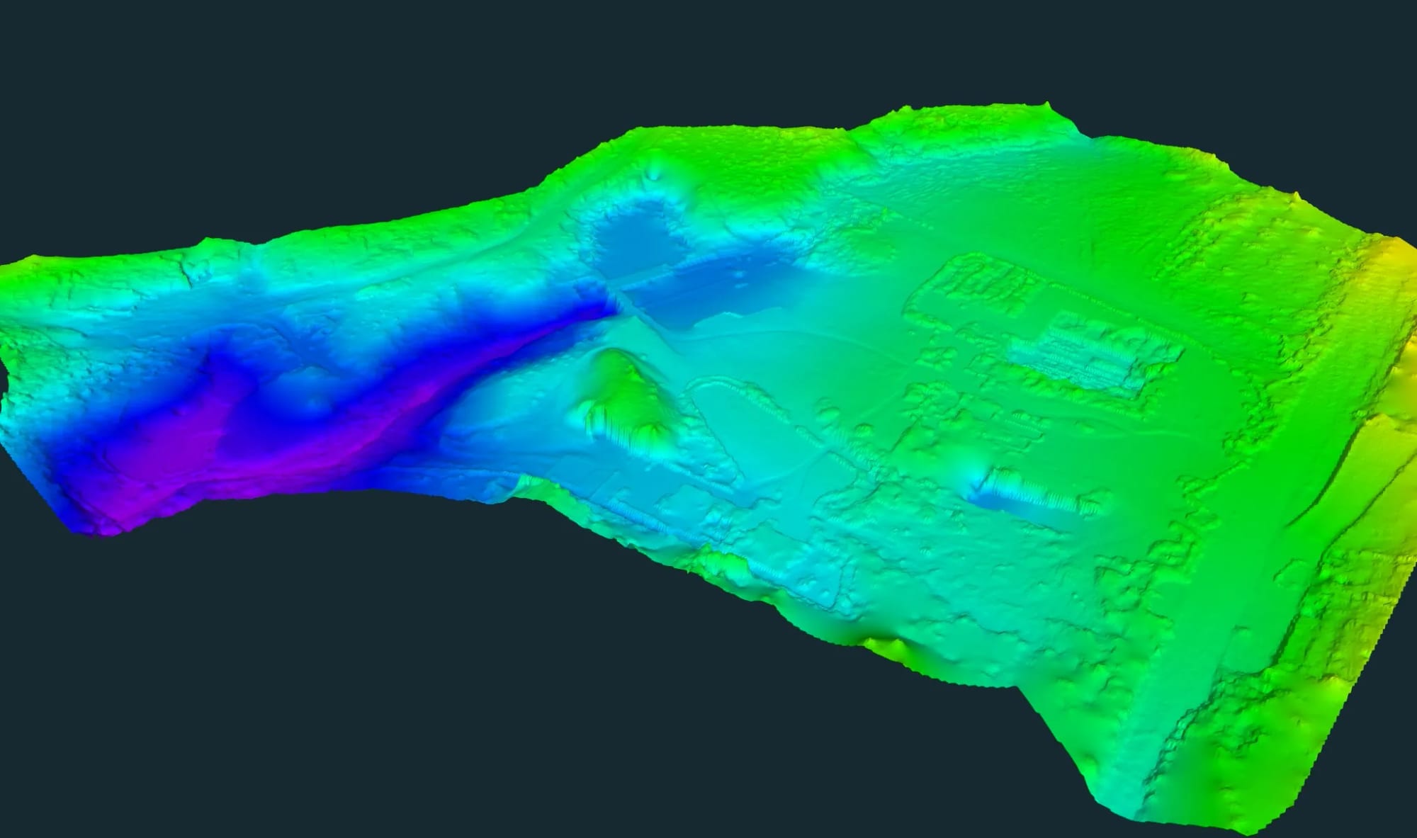Ridicare topografică 3D, scanare 3D, mesh, curbe de nivel și ortofotoplan — zonă rezidențială — imagine 2