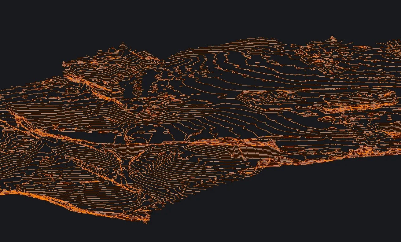 Ridicare topografică 3D, scanare 3D, mesh, curbe de nivel și ortofotoplan — zonă rezidențială — imagine 3